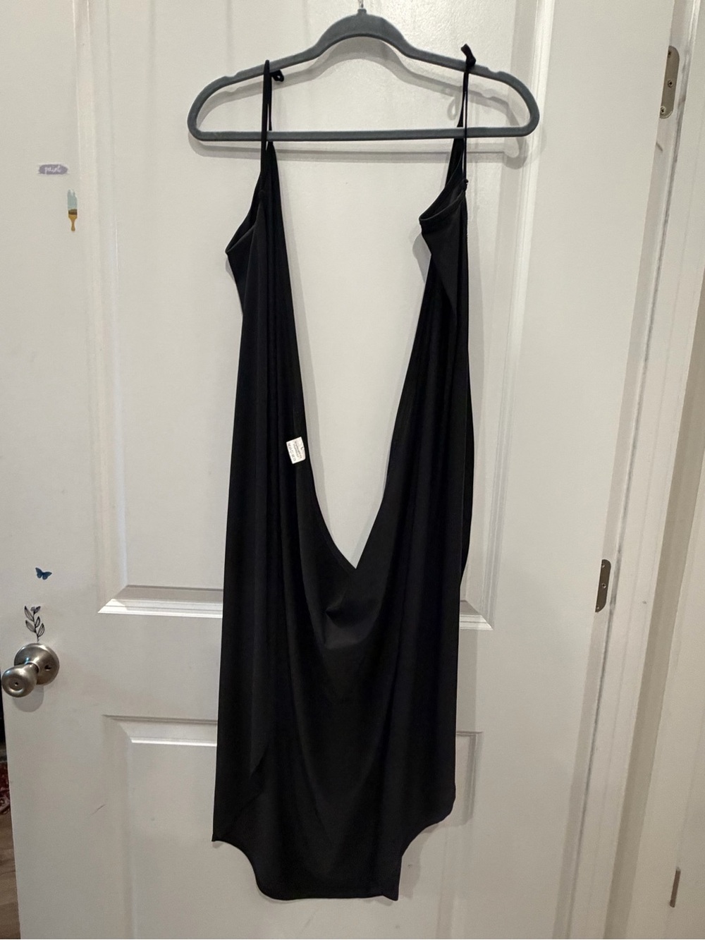 Black Draped Slip Dress with Deep V Back